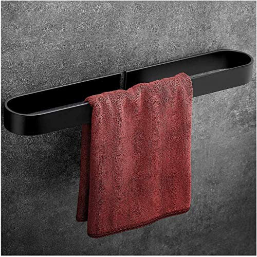Angou Porta asciugamani da parete senza foratura, accessorio da bagno, in alluminio, autoadesivo, 30 cm, colore: nero