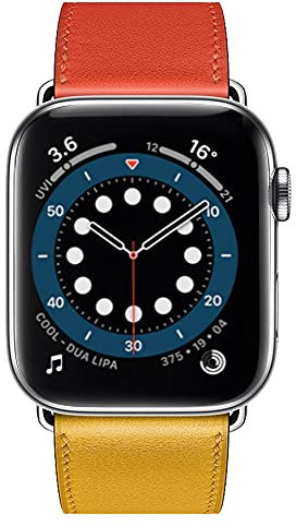 Aergood Compatibile con Apple Watch Cinturino 38/40/41mm,Sottile Cinturini in Vera Pelle per iWatch serie 7/6/5/4/3/2/1/SE,Per Uomo e Donna 38mm/40mm/41mm,arancione/giallo