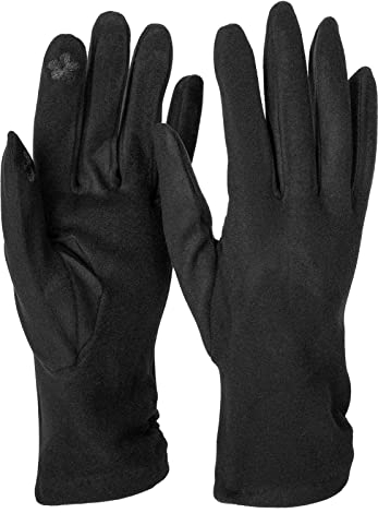 styleBREAKER Damen Touchscreen Handschuhe Einfarbig, seitlich gerafft, warme Fingerhandschuhe, Winter 09010037, Farbe:Schwarz