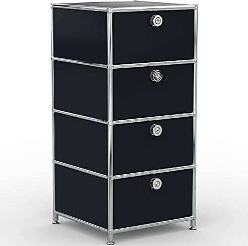 System8X Bürocontainer 40cm mit 4 Schubladen aus Metall Chrom in Graphitschwarz auf Stellfüßen - Für Büro und Home-Office