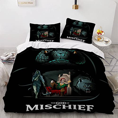 TAOLU Wikinger Bettwäsche 155x220 Teenager Bettbezug Modern Leicht Mikrofaser Sommer Bettwäsche-Set 3Teilig mit 2 Kissenbezug 80x80 Odin Gott Loki Bettbezüge mit Versteckter Reißverschluss