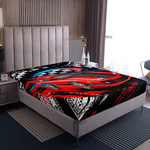 Loussiesd Herren Rennwagen Spannbetttuch 90x200cm für Jungen Kinder Jugendliche Race Sports Wagen Spannbettlaken Extreme Sports Thema Bettlaken Dekorativ Cool für Schlafzimmer Dekor