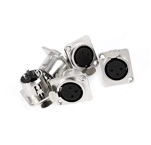 A ABSOPRO XLR Pannello Montaggio Presa 3Pin Femmina Metallo Argento Tono (Set da 5)