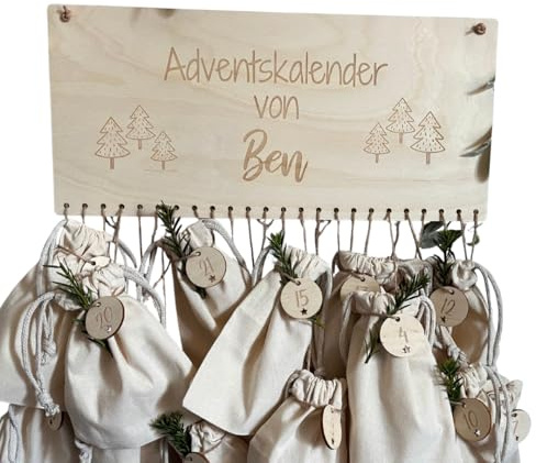 Personalisierter Adventskalender mit Name Adventskalender aus Holz Weihnachten Jutesäckchen Adventskalender zum befüllen | frillydesigns