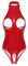 FEESHOW Damen Lack Leder Catsuit Brüste Offen Lack Body Busenfrei Wetlook Dessous Ouvert Stringbody Erotische Babydoll Negligee Rot 5XL