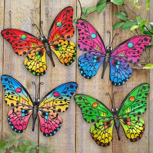 Wanddekoration aus Metall, Schmetterling, 24,4 cm, für den Außenbereich, Zaun, Wandkunst, hängende Dekoration für Garten, Hof, Wohnzimmer, Schlafzimmer, Terrasse, Balkon (4 Stück)