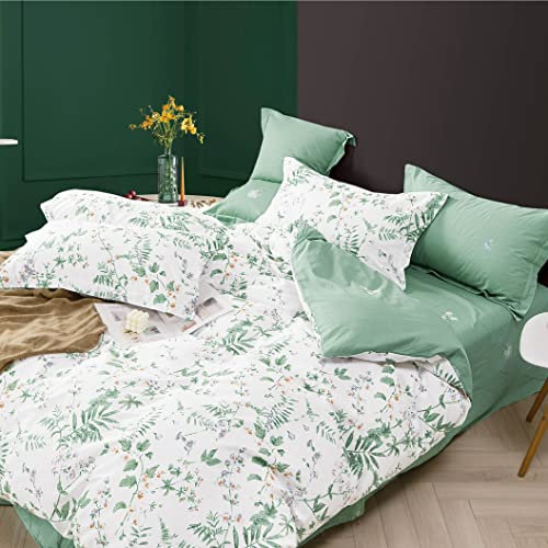 KEAYOO Blumen Bettwäsche 135x200 mit Reißverschluss - 80x80 Kissenbezug -Grün Baumwolle Bettwäsche für Sommer bis Winter (135x200cm, Geblümt B)