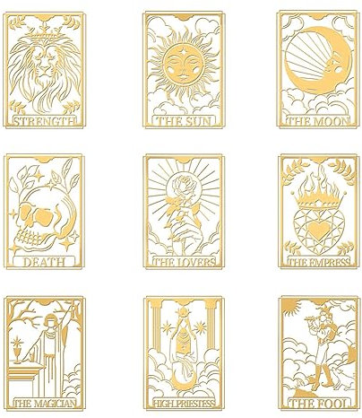 OLYCRAFT 9 Stück 4x4cm Tarot Aufkleber Spirituelle Aufkleber Joker Schädel Selbstklebende Goldene Metallaufkleber Löwe Sonne Mond Wahrsagerei Metallaufkleber Für Sammelalben Telefondekoration