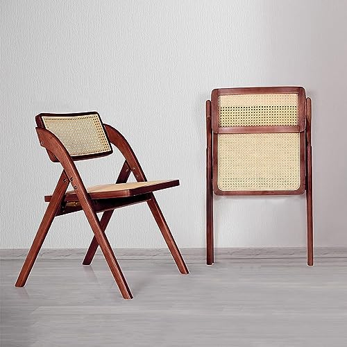 Mgchowue Klappstuhl, mit Hohlem Rattan Klappbarer Sitz, Holz Rattan Esszimmerstühle, Platzsparend Leichter Stuhl für Esszimmer Wohnzimmer Hinterhof Camping