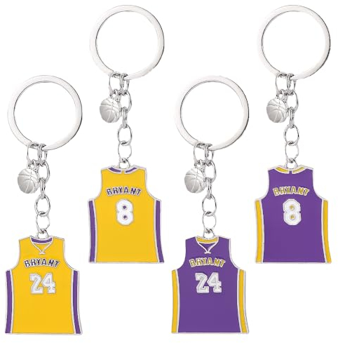 4 Stücke Basketball Schlüsselanhänger,Basketball Jersey Schlüsselanhänger,Kreativität Nummer 8 und 24 Jersey Anhänger,Basketballfans Souvenirs Anhänger,Rucksack Geschenke für Jungen Mädchen