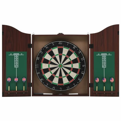 Homgoday Professionelles Dartboard Sisal mit Schrank und 6 Stahlspitzen-Dartpfeilen - 45 cm, für Anfänger und Profis Model91462