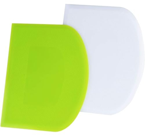 Dough Scraper Set of 2 (9.5cmx12cm) Food Grade Plastic, Non-Sticky & Flexible Dough Cutter for Pizza, Pastry, Bread Baking & Cake Decoration (Green/White)
