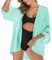 Women's Chiffon Kimono Cardigans Beach Cover Up, 3/4 Sleeve Bikini Shawl Open Front Floral Boho Beachwear Casual Loose Lightweight Swimwear Swimsuit Body Wraps Suit Green S