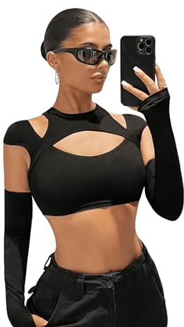 GORGLITTER Crop Tops Damen Cut Out Top Mit Ausschnitt Y2k Tank Top Sexy Bauchfreie Oberteile Schwarz M