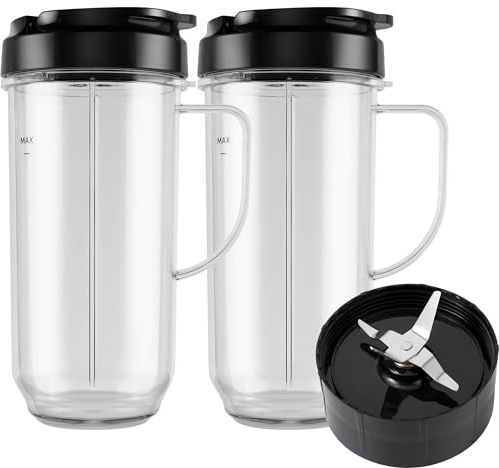 MEET JUICE 5-piece Magic Bullet Blender Cups, Tall 22oz Cup with Flip-Top To-Go Lid, Cross Blade, Blender Replacement Parts, Mug with Handle Compatible with Magic Bullet 250w MB1001