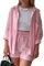 MSIYOW Femme Ensembles en Lin Chemise et Shorts 2 Pièces Vetement Décontractée Ensemble Été Femme Outfit (XL, Z Rose clair)