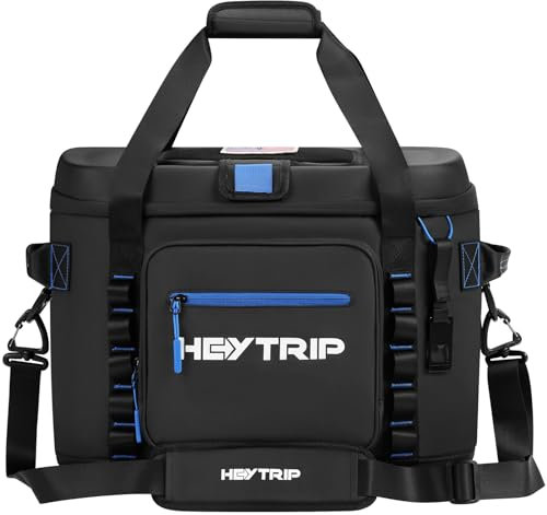 HEYTRIP Bolsa térmica suave para 60 latas, enfriador aislado de lados suaves, tapa dura y base, portátil, para playa, con correa para el hombro, enfriador de camping a prueba de fugas (negro)