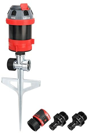 Eden 94144 6-teiliges Drehgetriebe-Sprinkler mit Stufenspike-Getriebeantrieb, strapazierfähig, Gartenbewässerungssystem, Garten und Rasen, mehrere Muster, Abdeckung bis zu 5278 m²