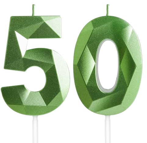 Geburtstagskerzen Zahl 50 Grün - Grüne Kerzen 3D Kerzen für Frauen Männer Geburtstagstorten, Kerzen zum 50 Geburtstagsdeko (Nummer 50 Kerze, Tortenkerzen) Geburtstagsparty, Feier
