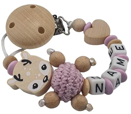 kleinerStorch Nuckelhalter personalisiert mit Namen für Mädchen | Baby Geschenk zur Geburt & Taufe | Reh in rosa