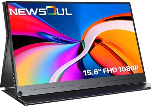Newsoul Monitor portátil de 15,6 Pulgadas, 1080 FHD Pantalla portátil HDR IPS con Conector HDMI Tipo-C Altavoces Integrados para PC, portátil, PS 3/4/5, Switch