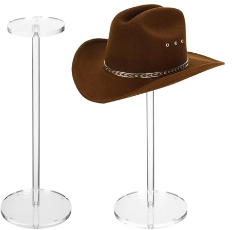 XSEXO 2 Set Klar Acryl Hut Ständer und Perücke Display Rack Hut Ständer für Display Hut Sockel Stand Runde Hantel Sockel Display Riser Perücke Display Halter für Hut Uhr (30cm Höhe, runde Unterseite)