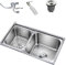Fregadero INOX con Escurridor 304 Fregaderos Integrales, Gran Fregadero sobre Encimera con Escurridor y Dispensador de Jabón, Incluyendo Sifón, Rebosadero(Color:A,Size:77 * 41)