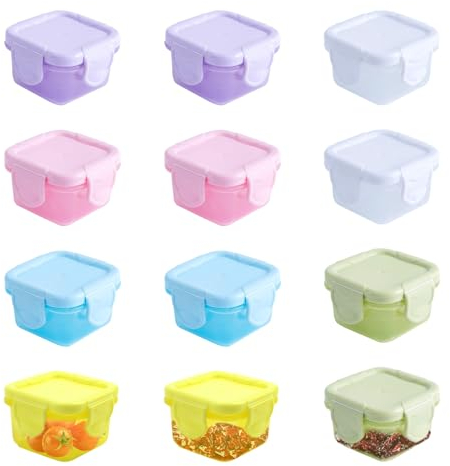 WACH AUF 12Pcs Small Food Containers 6 Color Mini Snack Pots with Lid 60ML Pots Crisper Food Thickened Seal Sauce Dip Cups Mini Fridge Containers for Children's Jam Box Travel Condiment