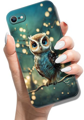 Handyhülle für iPhone SE (2022) / SE 2020/8 / 7 Hülle Tier Muster Motiv Weich TPU Silikon Schwarz Case für Mädchen Jungen Dünn Slim Soft Cover - Eulen-Baum