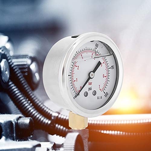 1/4BSP Pressure Gauge 0?100psi,Professional Y60 Radial Oil Filled Pressure Gauge,for Mining Industry, Home Heating,Etc