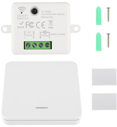 EPLZON Interruptor de luz inalámbrico interruptor de seguridad del transmisor de RF y relé del controlador del receptor 10A 240V para iluminación inferior a 1500w (1 receptores y 1 interruptor)