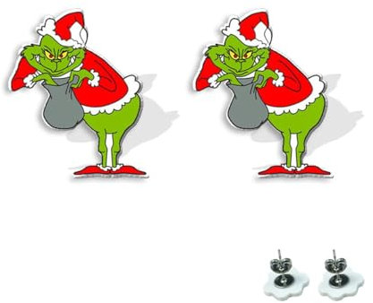 AOWVUTS Weihnachten Ohrringe für Damen Grinch Weihnachten Ohrstecker Cartoon Ohrstecker Santa Weihnachts Ohrringe Weihnachtsschmuck Geschenke für Frauen Mädchen (B)