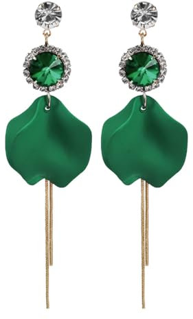 TTPSRY Pendientes Elegantes Gota Flor Pétalos de Rosa Hipoalergénicos con Strass para Mujer (Verde)