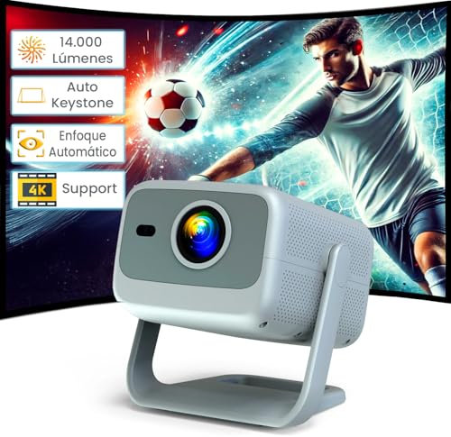 Proyector 4K, Unicview R2, Free Style 180 Grados, Bajo Ruido, Proyector Cine en casa con Android, 14.000 Lúmenes, 500 ANSI, Auto Keystone, Keystone 4D, Zoom Digital, WiFi 5G