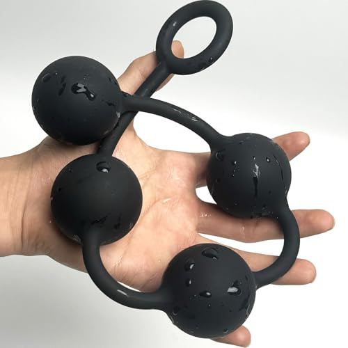 Butt Plug with Silicone Anal Bead Anal Sex Toys with Safe Pull Ring in Black (L)