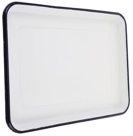 MOLUCKFU Retro Rectangle Enamel Baking Oven Tray White Chicken Roasting Pan Salad Serving Multi-Functional Kitchenware