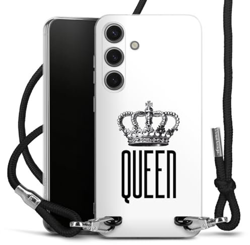 Carry Case kompatibel mit Samsung Galaxy S25 + Hülle mit Band Handykette zum Umhängen schwarz Queen Königin Krone
