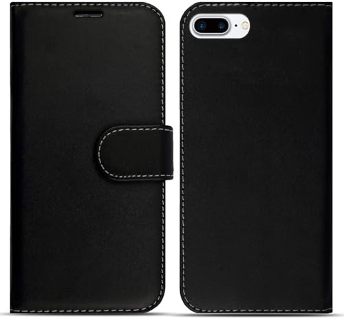 Case for iPhone 7 Plus Premium PU Leather Flip Black Book Wallet Case With Card Slots and Kickstand Magnetic Closure