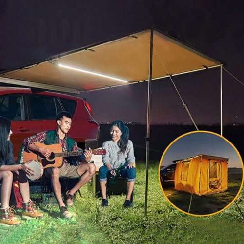 Portable Car Side Awning Overlannding Camping, Waterproof Vehicle Awning with LED Light Truck Canopy Roof Rack Tent Sun Shelter for SUV/Truck/Van