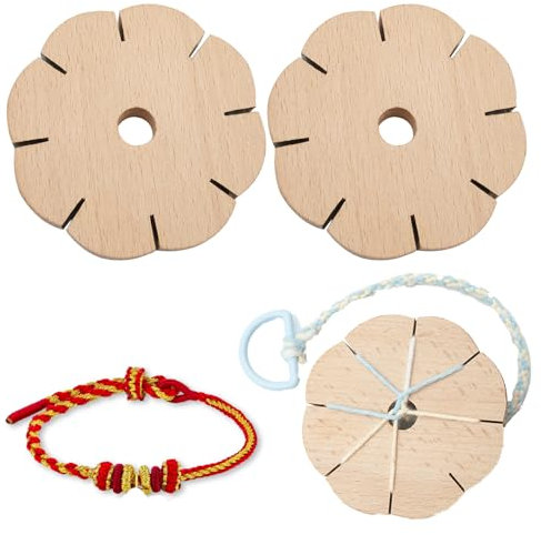 2 Stück Armband Strickscheibe,8 Schlitze Runde Armbänder Knüpfen,Knüpfstern Aus Holz,Knüpfstern,Kumihimo Flechtscheibe,Seilflechter Aus Holz Für DIY Armbänder Geburtstag Festival Geschenke