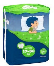 Kinderwindeln für die Nacht, 17-30 kg, 4 bis 7 Jahre, Packung mit 16 Stück, 2 Stück