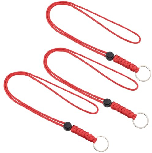 CREATCABIN 3 Schlüsselanhänger Halsband 46cmlanges Rotes Polyester Ausweishalterband Mit Metall Spaltring Schlüsselanhängerkordel Für USB Kamera Geldbörse Schlüssel Camping Sport Wandern Männer Frauen