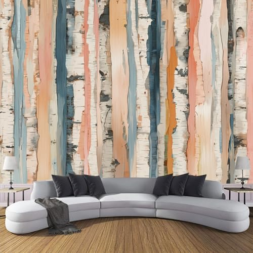 CDXNORA Texture Art Mural Wallpaper Vertical Birch Bark Non-Woven Wall Mural Decoration Poster Picture Photo Wallpaper 250x175cm Off White Wall Paper for Home Living Room Kids Bedroom Kitchen