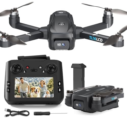 Tolatoyus TL16LCD Drone avec Camera 4K, Drone GPS pour Débutants avec Télécommande LCD Retour Automatique Follow Me Transmission en Temps Réel 5G Drones FPV pour Adultes