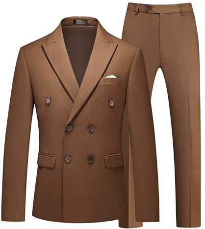 MOGU Suits for Men, 2 Piece Slim Fit Suit with Double Breasted Blazer and Tuxedo Pants, Jacket 40 & Pants 36 (40, Coffee)