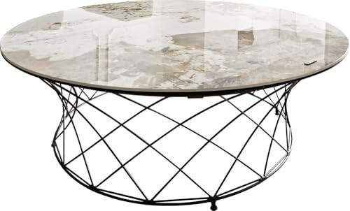 Wohnzimmertisch Lassina Keramik Minas Melange Weiß-Beige 100x100 cm Gestell | Metall Effektfinish Titan