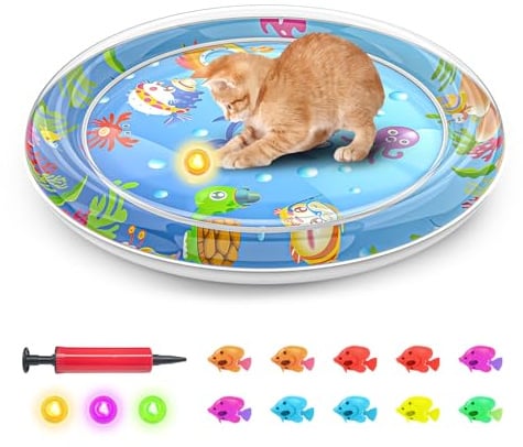 Tyasoleil Multi-Farbe beleuchtete Katze Wassermatte, interaktive Katze Spielzeug, 2025 Neue dauerhafte Kühlung Pad für Haustier, 1mm verdickte Anti-Kratzer Leckage Proof Katze Wasser Sensor Spiel Mat