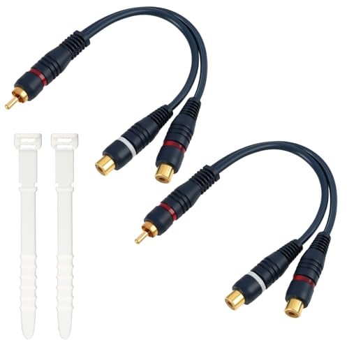 2 delar RCA Y-adapter, RCA Y-splitterkabel med guldpläterade kontakter, 1 hane till 2 honor ljudadapter, stereokabel för TV-subwoofer A/V-mottagare förstärkare 20 cm