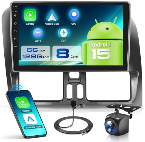 VECHTEL 8 Kern 6G+128G Autoradio Android 15 für Volvo XC60 2008-2013, 9'' 1280*720P HD IPS Touchscreen Auto Radio mit DSP Drahtlos Carplay Android Auto GPS Wi-Fi Bluetooth FM RDS Radio Rückfahrkamera