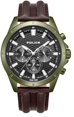 Police - Malawi-Funktionsuhr – Quarzuhrwerk – Breite des Uhrengehäuses: 43 mm – Edelstahl – Wasserdichtigkeit: 5 ATM, Khaki - Grau, 43